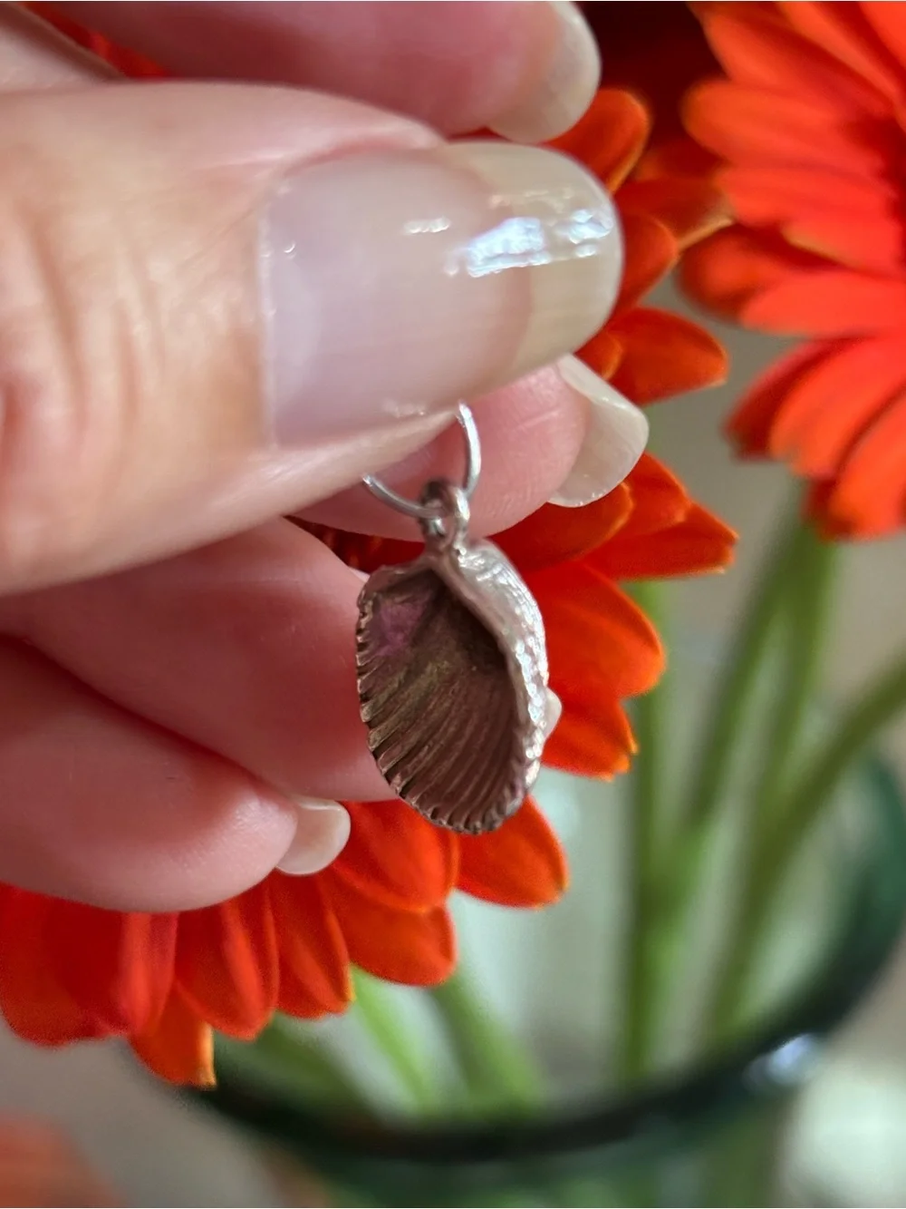 Vintage Sterling Silver Clam Seashell Pendant from Portugal
